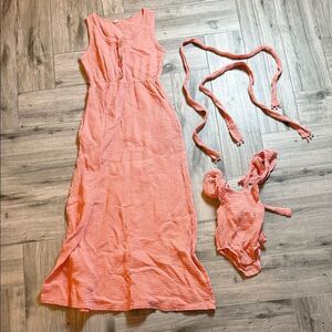 Adorable Coral Mom Dress & Baby Bodysuit Matching Set